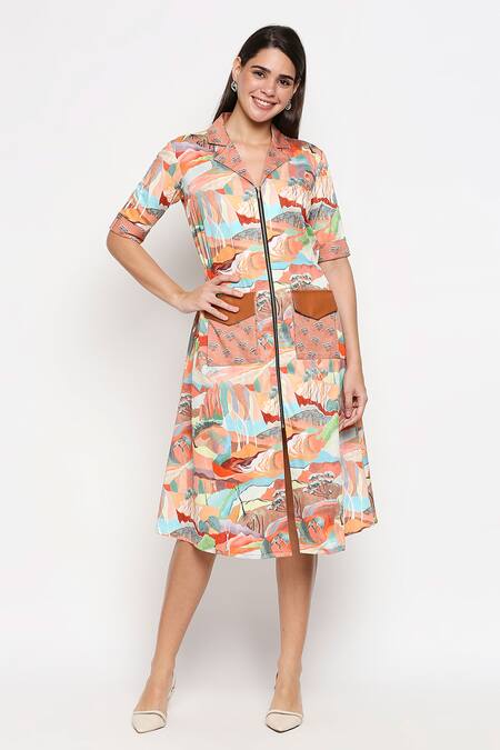 Buy So Us By Sougatpaul Multi Color Cotton Twill Lapel Collar Printed Jacket Dress Online at Aza Fashions Buy_So Us By Sougatpaul_Multi Color Cotton Twill Lapel Collar Printed Jacket Dress _Online_at_Aza_Fashions