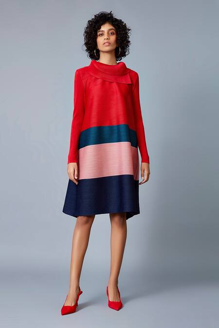 Scarlet Sage Red Polyester Hazel Colorblock Dress