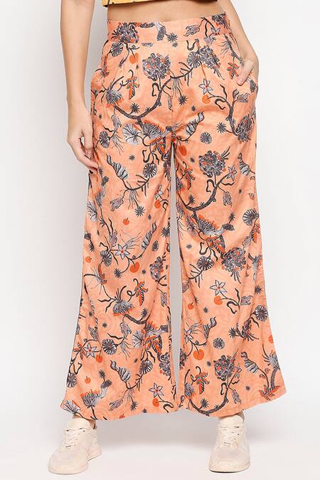 Shop_So Us By Sougatpaul_Yellow Cotton Twill Lapel Collar Printed Crop Shirt And Pant Set _Online_at_Aza_Fashions