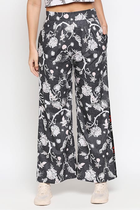 Shop_So Us By Sougatpaul_Blue Cotton Twill Lapel Collar Printed Crop Shirt And Pant Set _Online_at_Aza_Fashions