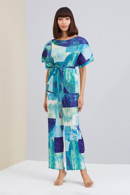Buy_Scarlet Sage_Blue Polyester Mirabelle Printed Top And Pant Set_Online_at_Aza_Fashions