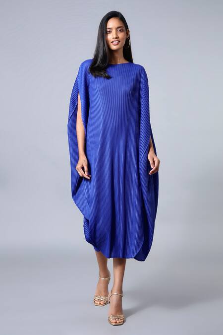 Scarlet Sage_Blue Polyester Giselle Draped Shift Dress_Online_at_Aza_Fashions