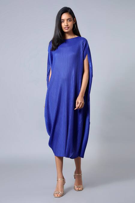 Buy_Scarlet Sage_Blue Polyester Giselle Draped Shift Dress_Online_at_Aza_Fashions