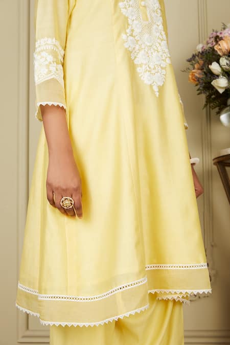 Sheetal Batra_Yellow Kurta Silk Chanderi Salwar Glazed Cotton Ryhana Embroidered Set_at_Aza_Fashions
