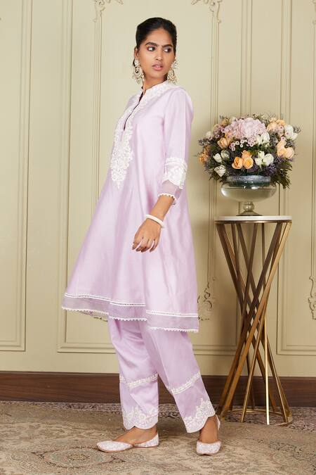 Buy_Sheetal Batra_Purple Kurta Silk Chanderi Salwar Glazed Cotton Ryhana Embroidered Set_Online_at_Aza_Fashions