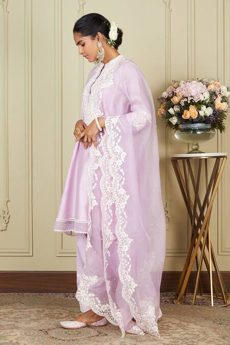 Shop_Sheetal Batra_Purple Kurta Silk Chanderi Salwar Glazed Cotton Ryhana Embroidered Set_Online_at_Aza_Fashions