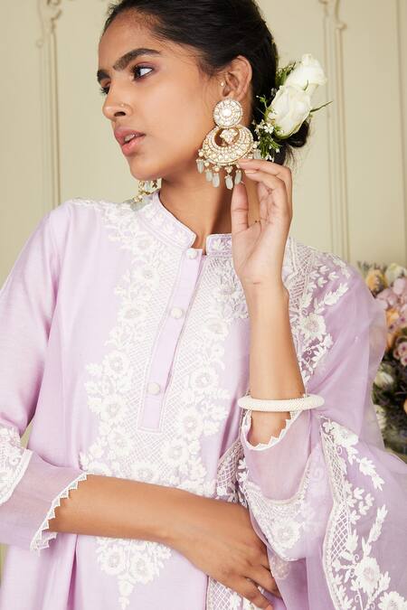 Sheetal Batra_Purple Kurta Silk Chanderi Salwar Glazed Cotton Ryhana Embroidered Set_at_Aza_Fashions