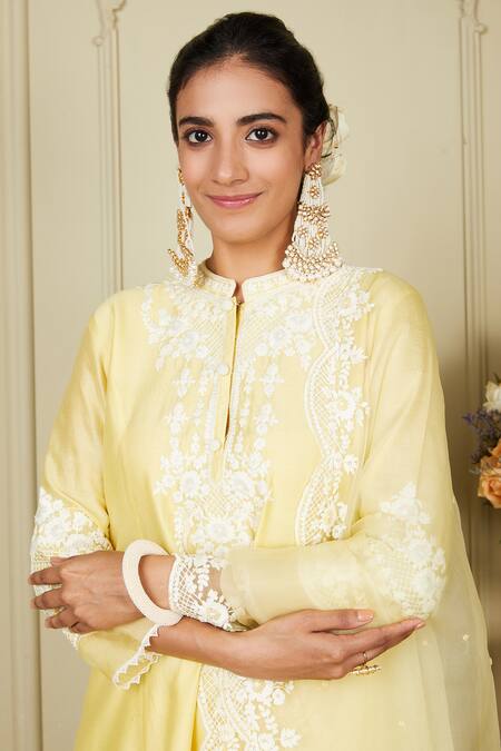 Sheetal Batra_Yellow Kurta Silk Chanderi Salwar Glazed Cotton Ruzena Embroidered Set_at_Aza_Fashions
