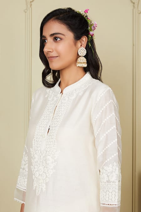 Shop_Sheetal Batra_White Kurta Silk Chanderi Dhoti Pant Bamberg Satin Dori Work Ayanna And Set_Online_at_Aza_Fashions