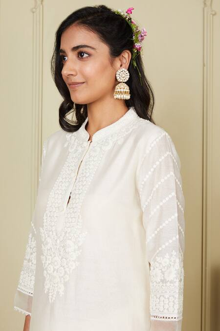 Shop_Sheetal Batra_White Silk Chanderi Dhoti Pant Bamberg Satin Dori Work Ayika Kurta And Set_Online_at_Aza_Fashions