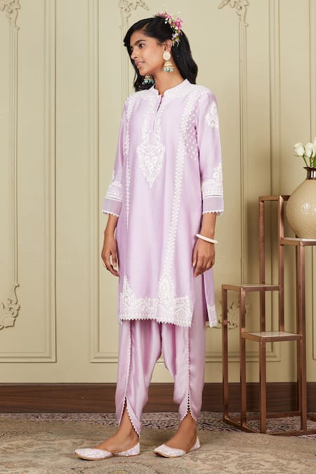 Sheetal Batra Purple Kurta Silk Chanderi Dhoti Pant Bamberg Satin Dori Work Ayanna And Set Online at Aza Fashions Sheetal Batra_Purple Kurta Silk Chanderi Dhoti Pant Bamberg Satin Dori Work Ayanna And Set _Online_at_Aza_Fashions