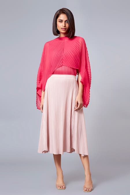 Pink pleated 2024 polyester skirt