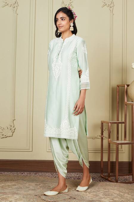 Buy Sheetal Batra Green Kurta Silk Chanderi Dhoti Pant Bamberg Ayanna Embroidered And Set Online at Aza Fashions Buy_Sheetal Batra_Green Kurta Silk Chanderi Dhoti Pant Bamberg Ayanna Embroidered And Set _Online_at_Aza_Fashions