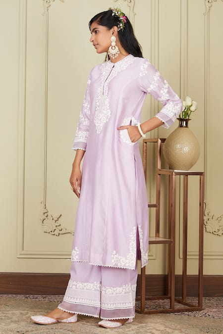 Sheetal Batra_Purple Kurta Silk Chanderi Palazzo Cambric Dori Work Banafsha And Set_Online_at_Aza_Fashions