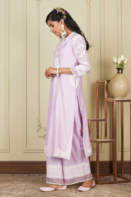 Shop_Sheetal Batra_Purple Kurta Silk Chanderi Palazzo Cambric Dori Work Banafsha And Set_Online_at_Aza_Fashions