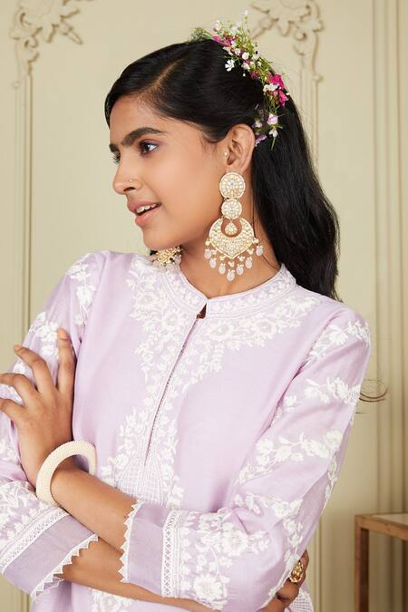 Sheetal Batra_Purple Kurta Silk Chanderi Palazzo Cambric Dori Work Banafsha And Set_at_Aza_Fashions