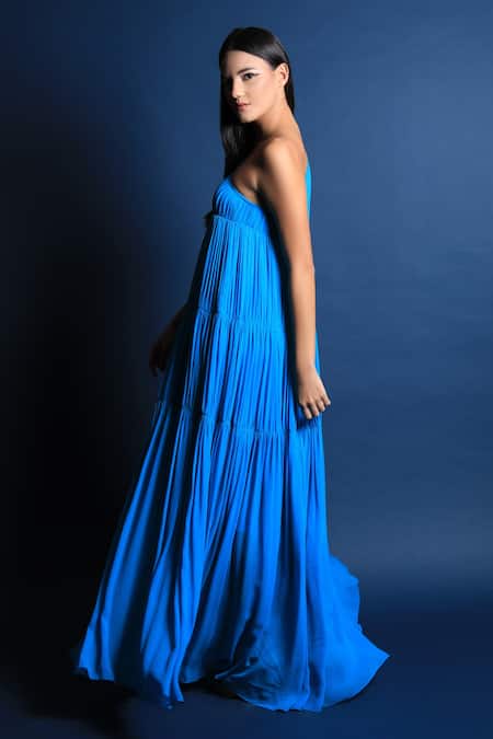 Shop Swatee Singh Blue Georgette One Shoulder Gown Online at Aza Fashions Shop_Swatee Singh_Blue Georgette One Shoulder Gown _Online_at_Aza_Fashions