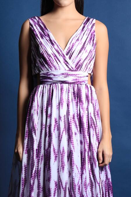 Swatee Singh_Purple Heavy Crepe Tie And Dye V Neck & Gown _at_Aza_Fashions