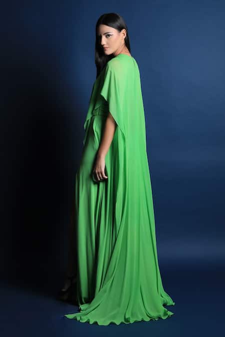 Shop Swatee Singh Green Georgette Round Cape Style Gown Online at Aza Fashions Shop_Swatee Singh_Green Georgette Round Cape Style Gown _Online_at_Aza_Fashions