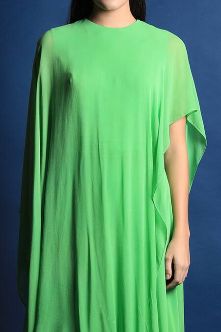 Swatee Singh Green Georgette Round Cape Style Gown at Aza Fashions Swatee Singh_Green Georgette Round Cape Style Gown _at_Aza_Fashions