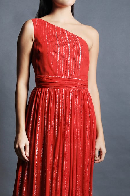 Swatee Singh_Red Georgette One Shoulder Dress _Online_at_Aza_Fashions