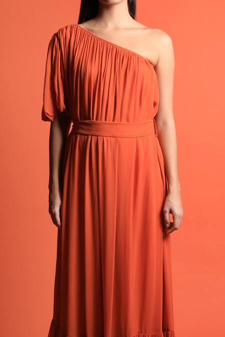 Shop Swatee Singh Orange Georgette One Shoulder Gown Online at Aza Fashions Shop_Swatee Singh_Orange Georgette One Shoulder Gown _Online_at_Aza_Fashions