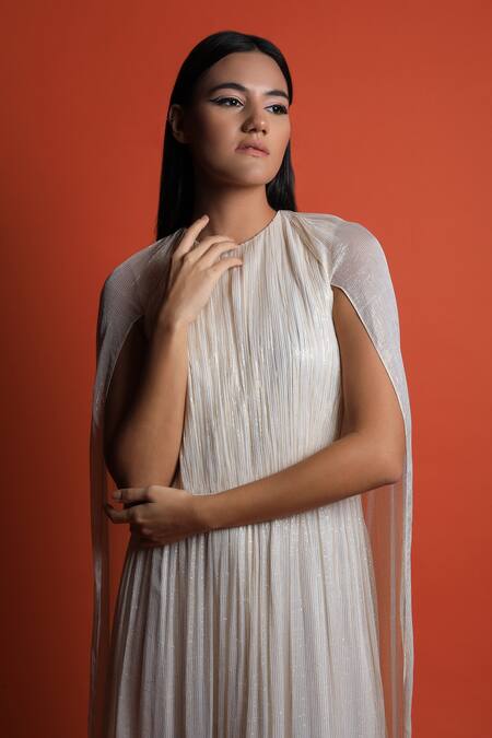 Shop_Swatee Singh_Ivory Georgette Round Fit And Flare Gown _Online_at_Aza_Fashions