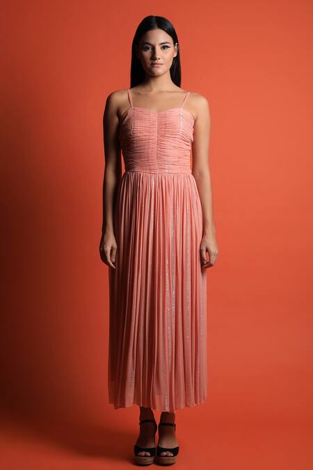 Buy_Swatee Singh_Peach Georgette Sweetheart Neck Strappy Midi Dress _Online_at_Aza_Fashions