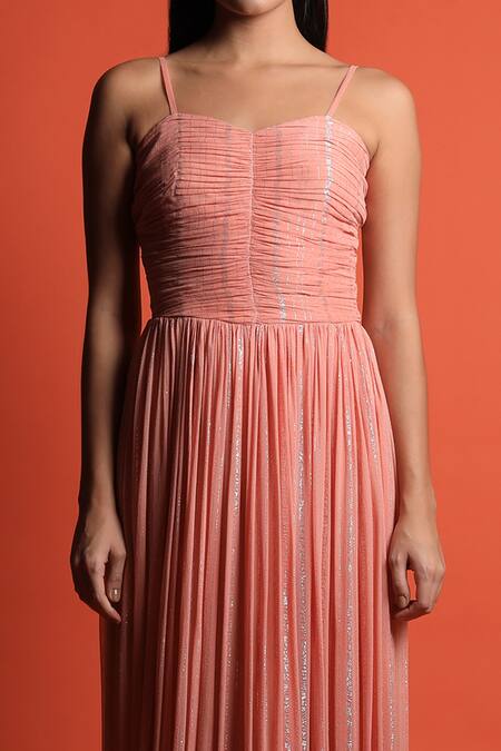 Shop_Swatee Singh_Peach Georgette Sweetheart Neck Strappy Midi Dress _Online_at_Aza_Fashions