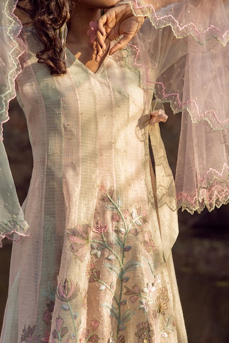 Buy Show Shaa Green Glaze Cotton, Kota Silk V Neck Embroidered Angrakha And Pant Set Online at Aza Fashions Buy_Show Shaa_Green Glaze Cotton, Kota Silk V Neck Embroidered Angrakha And Pant Set _Online_at_Aza_Fashions