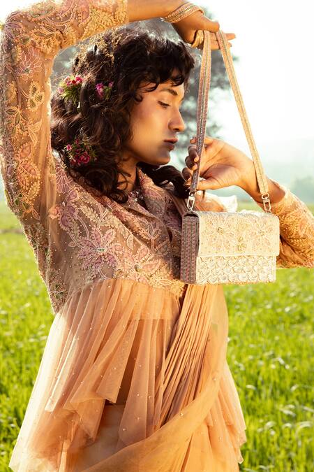 Buy Show Shaa Gold Short Collar Pre-draped Saree Set Online at Aza Fashions Buy_Show Shaa_Gold Short Collar Pre-draped Saree Set _Online_at_Aza_Fashions