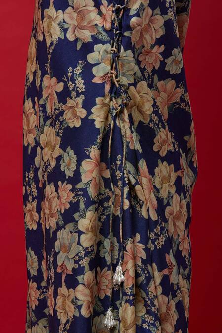 Aayushi Maniar Blue Floral Print Draped Tunic at Aza Fashions Aayushi Maniar_Blue Floral Print Draped Tunic _at_Aza_Fashions