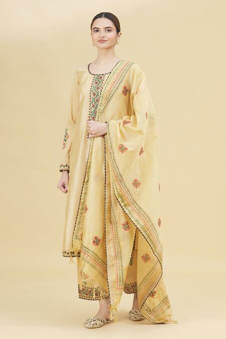 Samyukta Singhania Beige Cotton Silk Hand Block Print Kurta Set