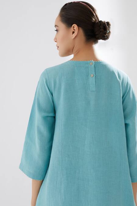 Shop_Brih_Blue Linen Kurta And Pant Set_Online_at_Aza_Fashions