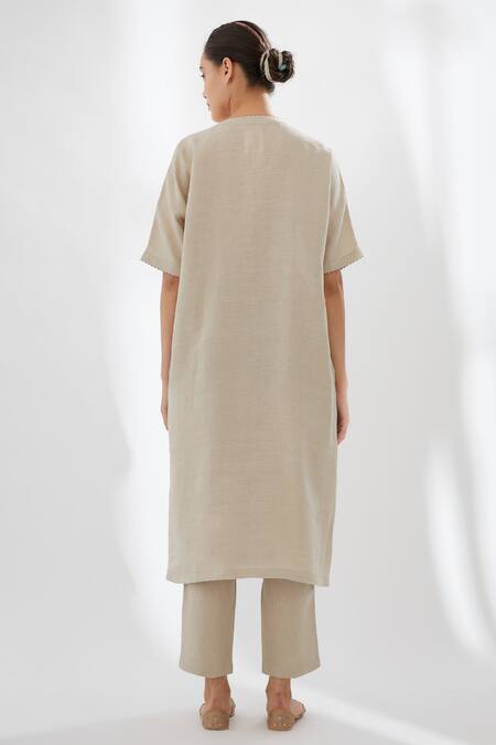Brih Beige Linen Kurta And Pant Set 2