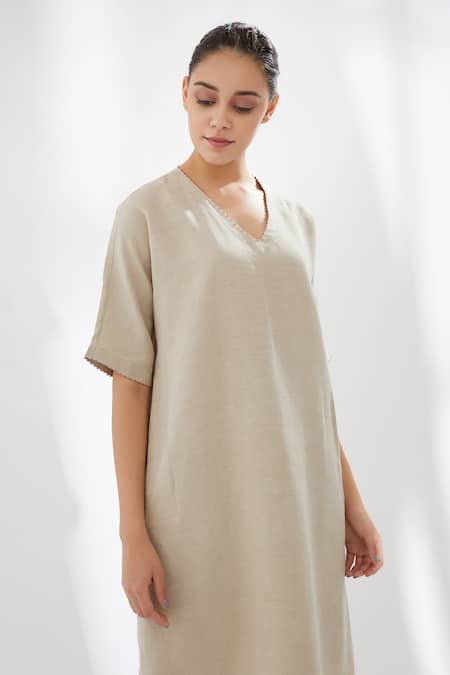 Brih Beige Linen Kurta And Pant Set 5