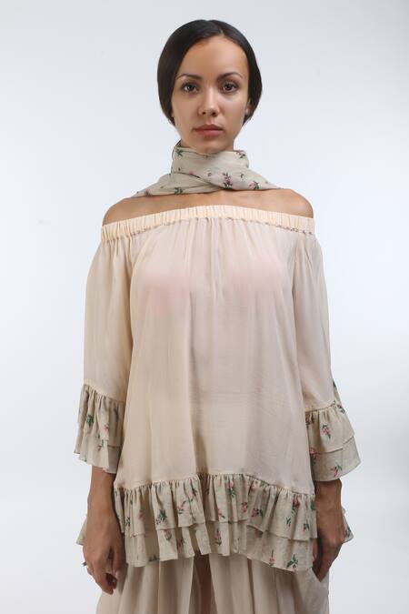 Nikasha_Pink Off Shoulder Flared Top _Online_at_Aza_Fashions