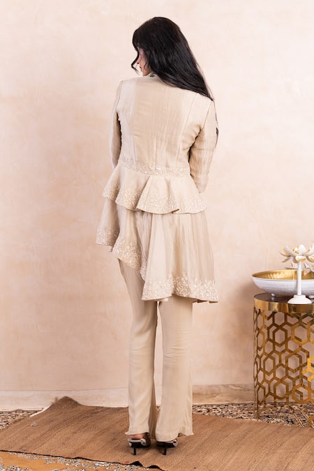 Shikha And Srishti Design Embroidered Peplum Tunic & Pant Set 