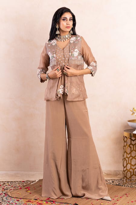 Shikha And Srishti Design Embroidered Peplum Top & Pant Set 