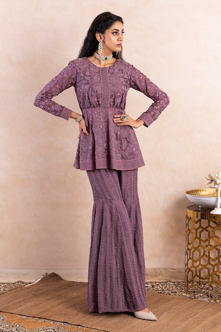 Shikha And Srishti Design Embroidered Peplum Kurta & Sharara Set 