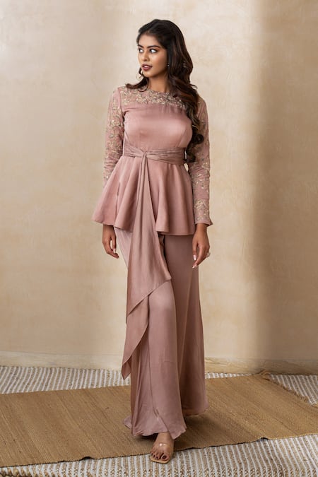 Shikha And Srishti Design Tie Up Peplum Top & Pant Set 