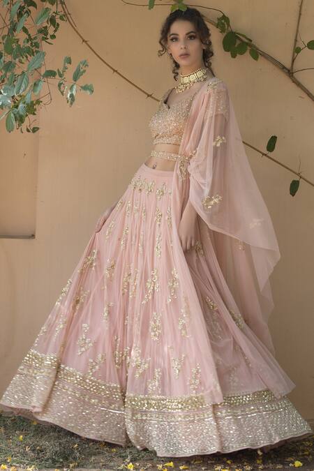 Buy Astha Narang Pink Net, Main Material Netlining Semi Crepe Embellished Lehenga Set Online at Aza Fashions Buy_Astha Narang_Pink Net, Main Material Netlining Semi Crepe Embellished Lehenga Set _Online_at_Aza_Fashions