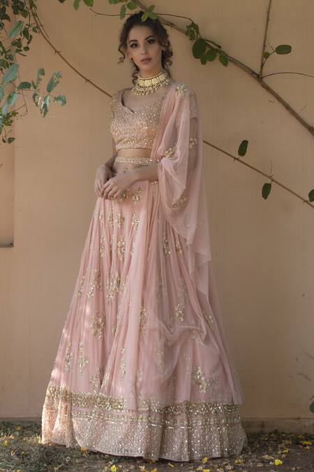 Shop Astha Narang Pink Net, Main Material Netlining Semi Crepe Embellished Lehenga Set Online at Aza Fashions Shop_Astha Narang_Pink Net, Main Material Netlining Semi Crepe Embellished Lehenga Set _Online_at_Aza_Fashions