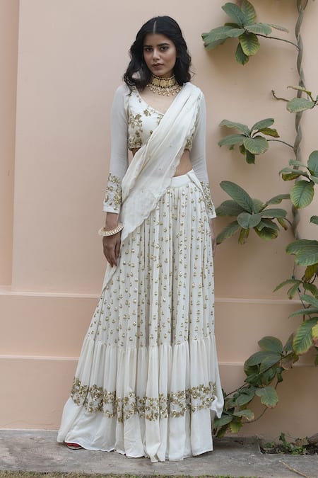 white embroidered silk lehenga with dupatta - astha bridal - 2261839