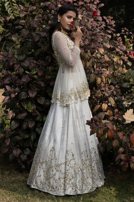 Shop Astha Narang White Net, Main Material Raw Silk, Embellished Kurta Lehenga Set at Aza Fashions Shop_Astha Narang_White Net, Main Material Raw Silk, Embellished Kurta Lehenga Set _at_Aza_Fashions