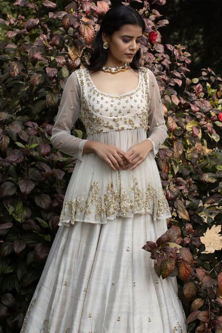 Astha Narang White Net, Main Material Raw Silk, Embellished Kurta Lehenga Set Online at Aza Fashions Astha Narang_White Net, Main Material Raw Silk, Embellished Kurta Lehenga Set _Online_at_Aza_Fashions