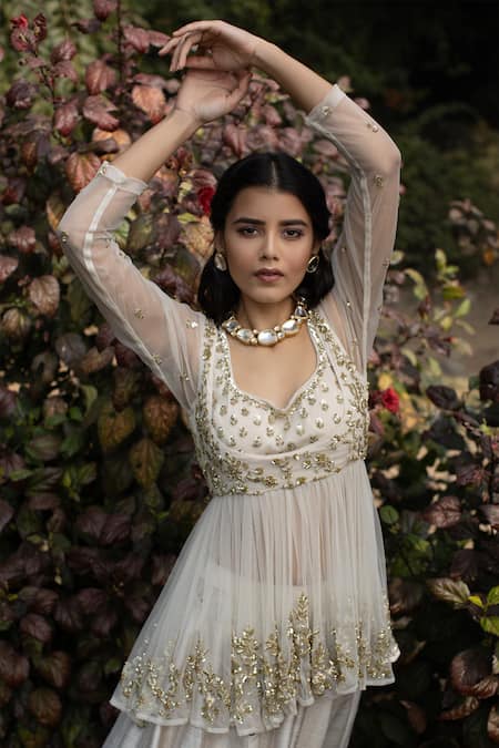 Shop Astha Narang White Net, Main Material Raw Silk, Embellished Kurta Lehenga Set Online at Aza Fashions Shop_Astha Narang_White Net, Main Material Raw Silk, Embellished Kurta Lehenga Set _Online_at_Aza_Fashions
