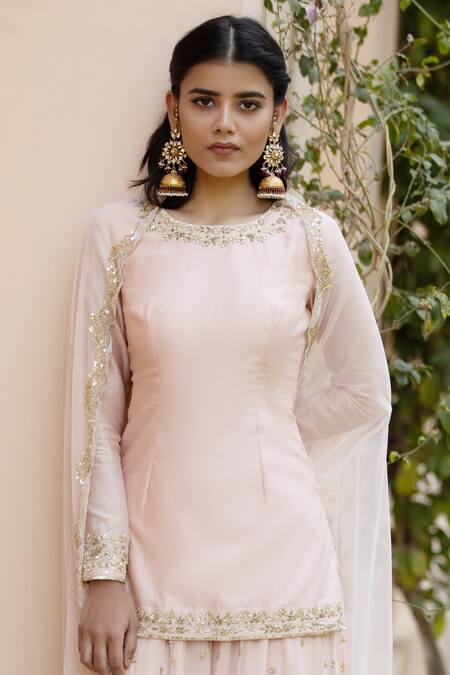Astha Narang Pink Main Material Kurta Silk Pant And Dupatta Embroidered Gharara Set Online at Aza Fashions Astha Narang_Pink Main Material Kurta Silk Pant And Dupatta Embroidered Gharara Set _Online_at_Aza_Fashions