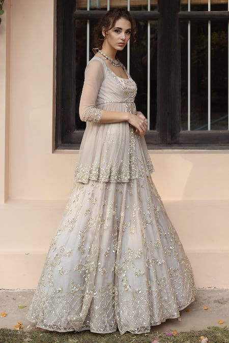Shop Astha Narang Grey Net, Lehenga Organzalining Semi Crepe, Main Embellished Set Online at Aza Fashions Shop_Astha Narang_Grey Net, Lehenga Organzalining Semi Crepe, Main Embellished Set _Online_at_Aza_Fashions