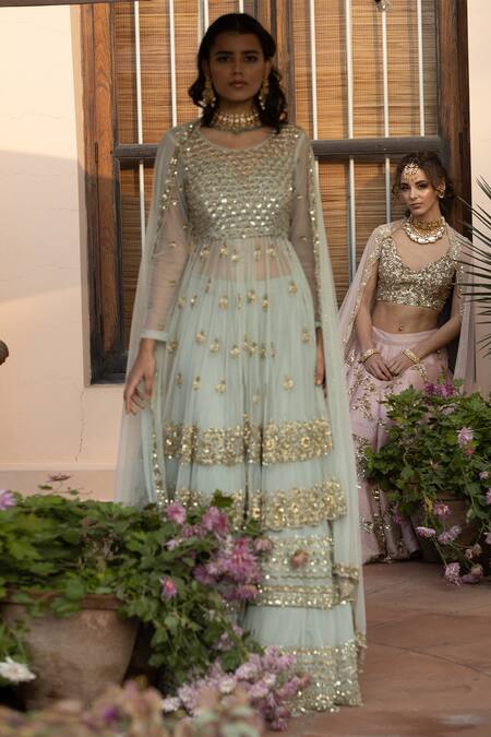 Buy_Astha Narang_Blue , Main Material lining Embellished Kurta Gharara Set _Online_at_Aza_Fashions